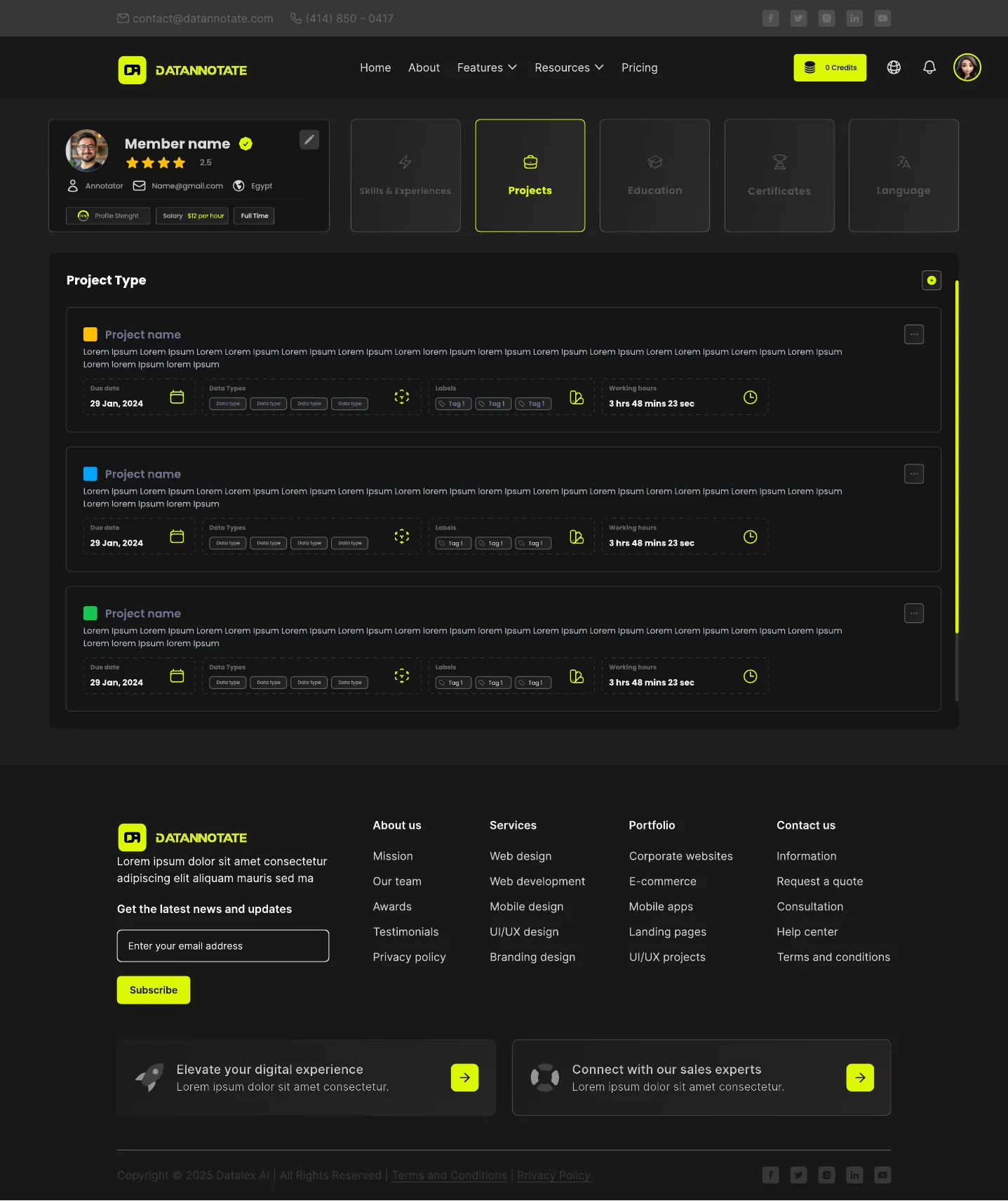 Annotator and developer profile with projects